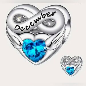 Silver Heart Birthstone Charm For Month of December